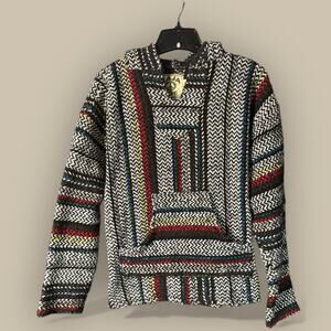 Vintage Drug Rug Sweatshirt Mens Medium Hoodie Poncho Baja Sweater Pullover
